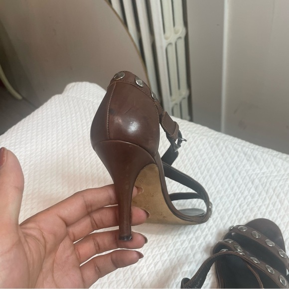 Manolo Blahnik Dark Brown Studded Heels - Picture 4 of 6